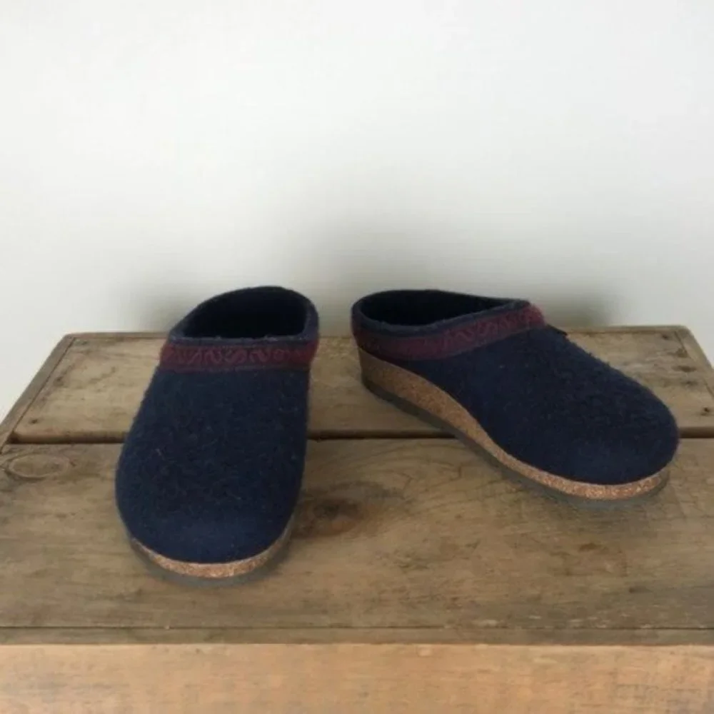 STEGMANN blue wool / cork bottom clogs / slippers us women's size 8 EUC